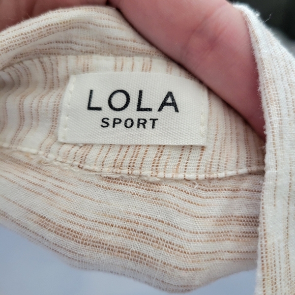 Lola Sport Women's 40 Medium Beige Ivory Cap Sleeve Midi Dress Button Down - Picture 7 of 13